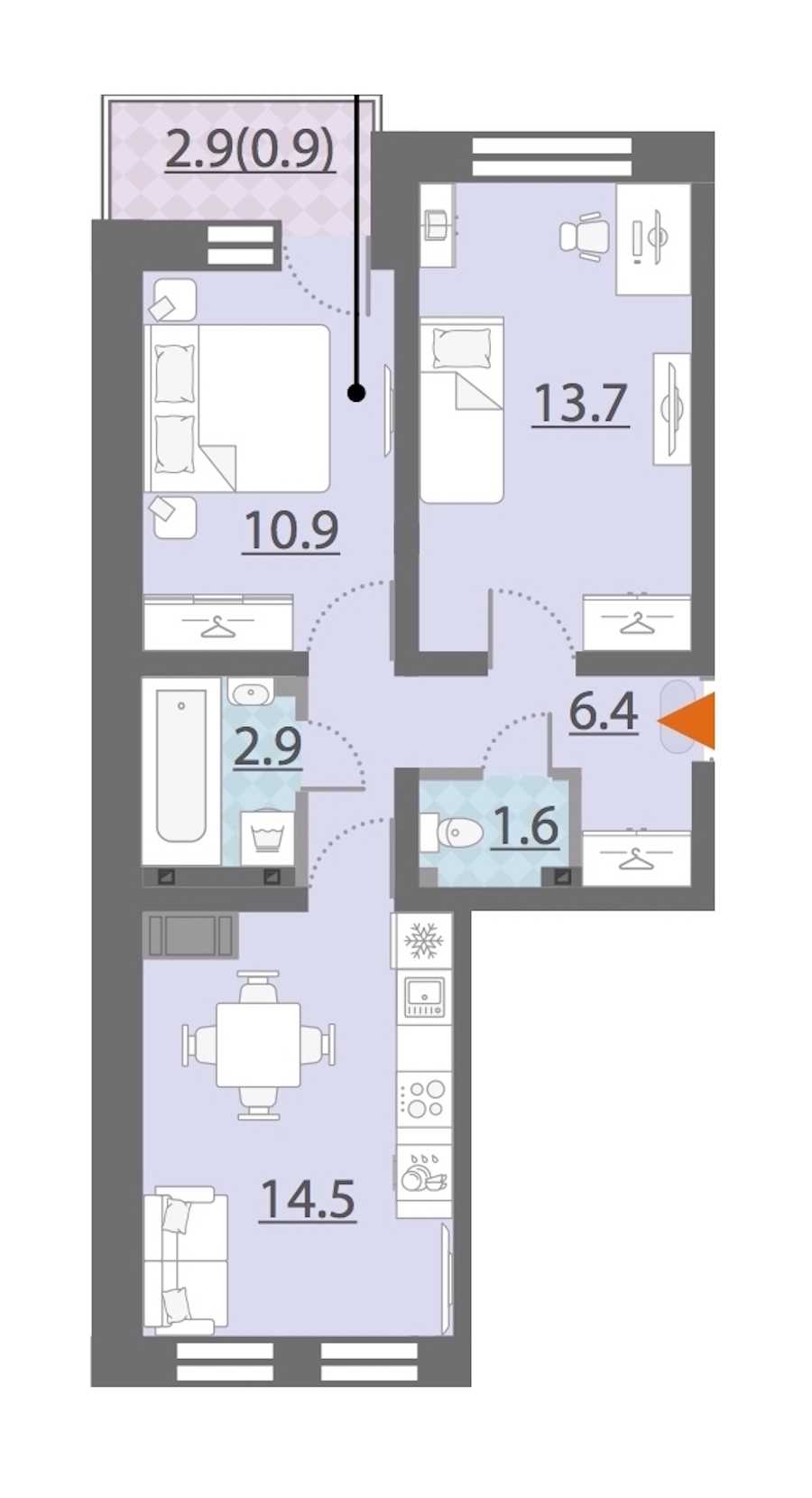 Двухкомнатная квартира в Группа ЛСР: площадь 50.9 м2 , этаж: 25 – купить в Санкт-Петербурге